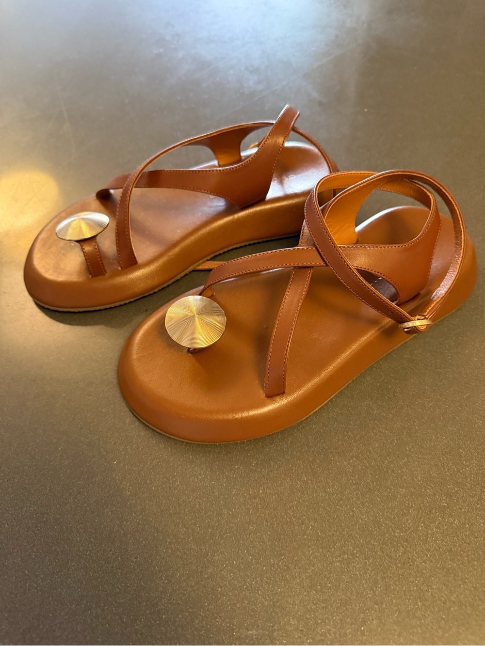 Robert Clergerie Cognac Brown Leather Platform Toe-Ring Sandals